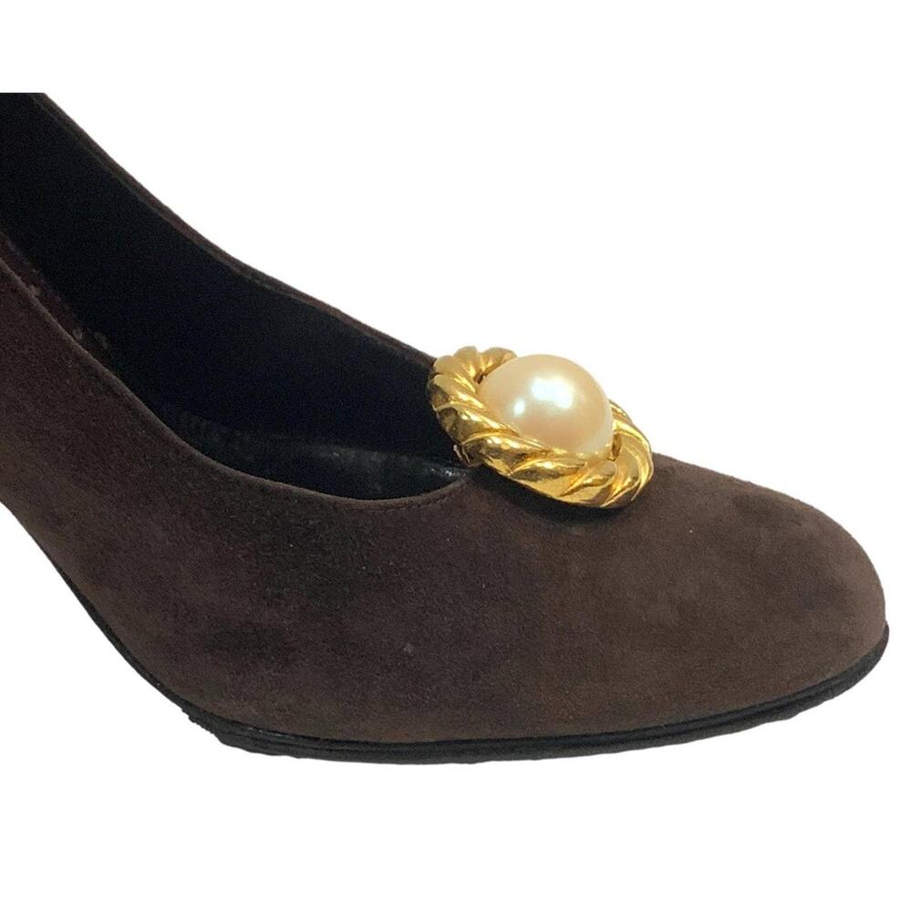 80s Large Baroque Gold and Pearl Shoe Clips - Picture 3 of 4